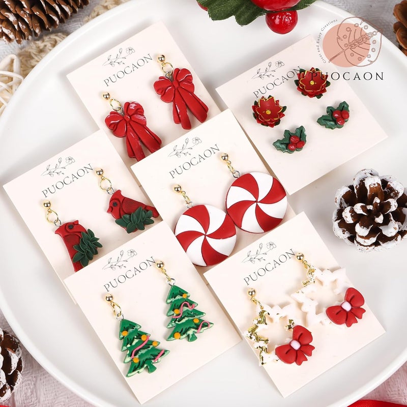 Puocaon Christmas Polymer Clay Cutters - 21 Pcs Christmas Wreath Polymer Clay Cutters for Jewelry Earrings Xmas Tree Bow Ornament Bow Cardinal Bell Swirl Candy Cane - Image 2